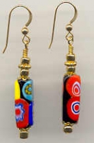 Millefiori Rectangle Earrings with Gold Seed Beads